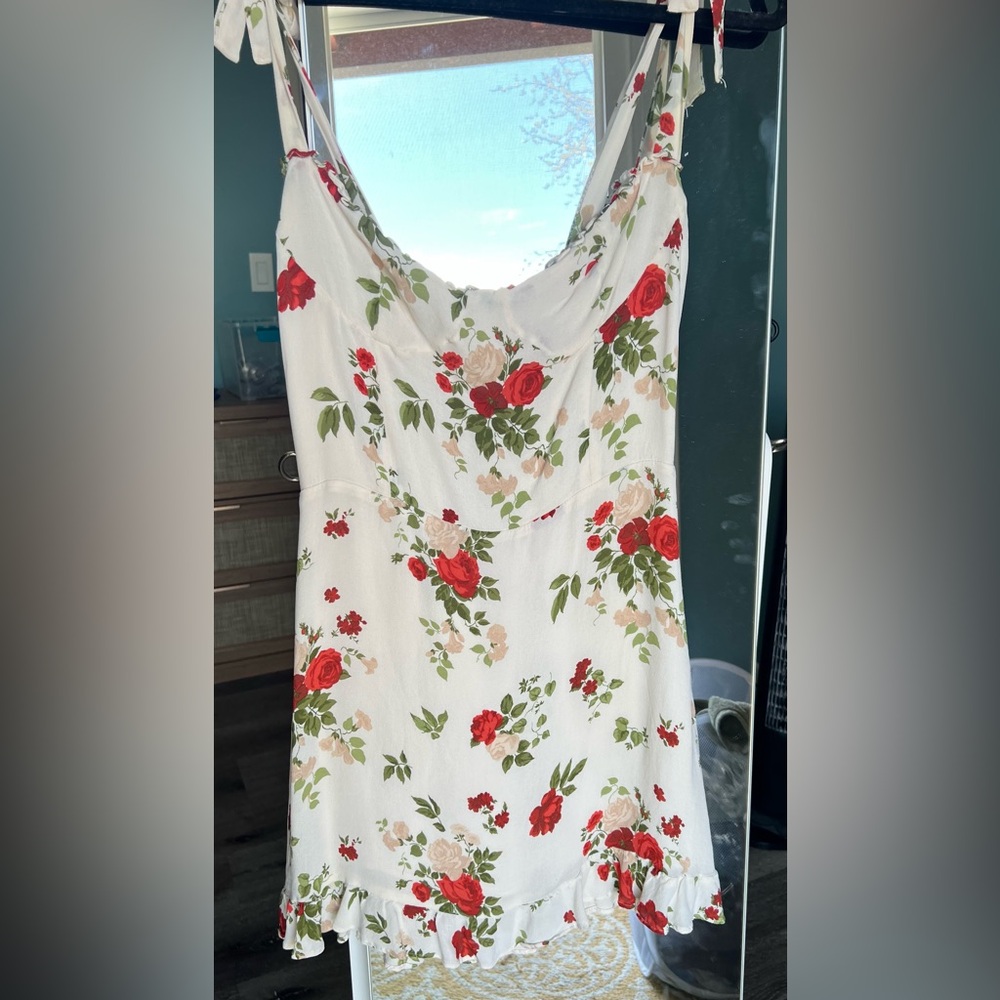 Reformation Floral Mini Dress - Red and Green on White